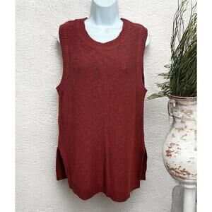 Ann Taylor LOFT Sleeveless Sweater Sz XL Rust Neutral Chunky Vest Long Top New